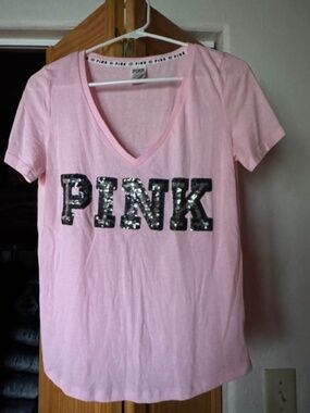 PINK, pink small sequin shirt, excellent condition.